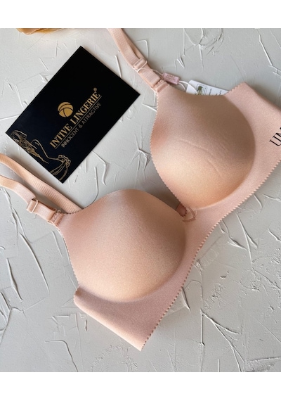 Angelina Push-up Balensiz Dikişsiz V Yaka İthal Kaliteli Düz Renk Pudra