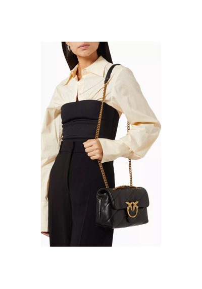 Pinko Love Maxi Kapitone Nappa Mini Şişme Çanta, Şık & Çok Yönlü El Çantası Siyah