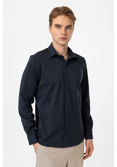 Backandbond Koyu İndigo Regular Fit Örme Gömlek Koyu Indigo