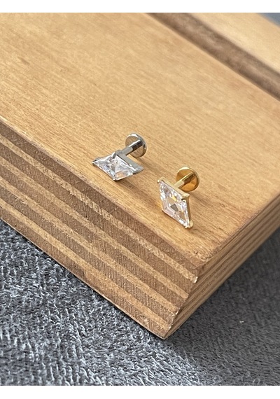 Yüksek Kalite G23 Titanium Baklava Zirkon Titanyum 6 X 1.2 MM Labret Piercing Gümüş