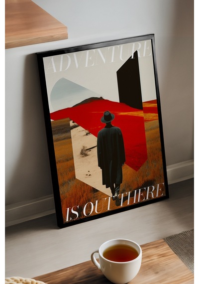 Adventure Siyah Ahşap Çerçeveli Poster, Dekoratif Seyahat Duvar Tablosu