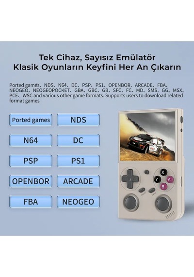 G350 Gri Retro El Oyun Konsolu 64 Gb - 3.5 İnç Ips Ekran Rk3326 İşlemci 3200 Mah Batarya Psp, Ps1, Nds Destekli