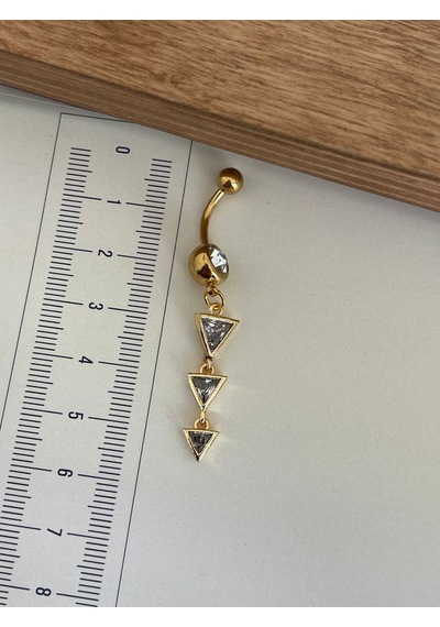 316 L Cerrahi Çelik Standart 10 Mm Baget Taşlı Sallantılı Üçgen Model Göbek Piercingi Metalik Gri