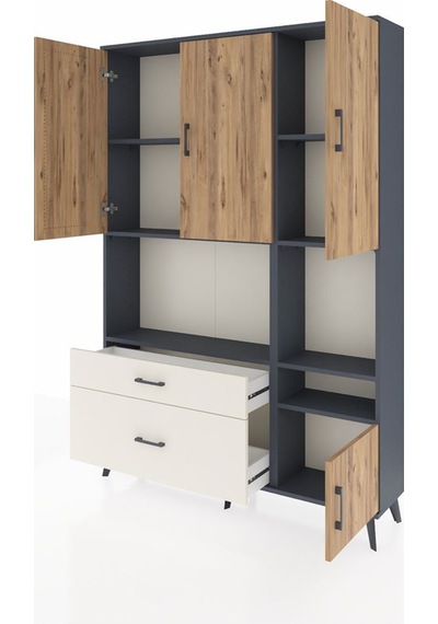 Arges Dolap 7 Raflı 2 Çekmeceli 4 Kapaklı 132x30x195 Antrasit... Antrasit