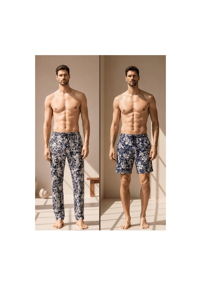 Qmen Style Erkek Kimono Takımı 3 Lü Bambu Set Bornoz + Pantolon + Şort Lacivert