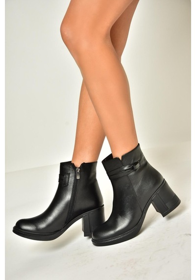 Fox Shoes T654035203 Siyah Hakiki Deri Kalın Topuklu Kadın Bot Siyah-hakiki Deri Siyah