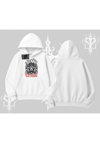 Kapşonlu Sweatshirt Crowned Lion Rock Authority Myth Beyaz