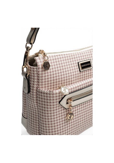 Silver & Polo Silver Polo Bordo - Kemik Kaz Ayağı Ekose Kadın Çapraz Çanta Sp1110