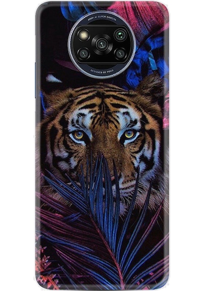 Xiaomi Poco X3 Pro Kılıf Resimli Desenli Baskılı Silikon Flowers Tiger 1319
