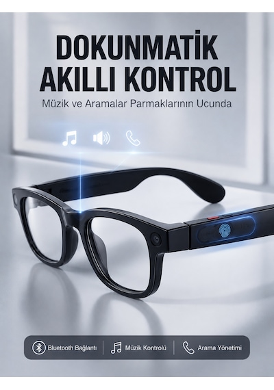 Siyah Akıllı Kamera Gözlüğü 8 Mp Fotoğraf Video Çekimli Aı Görüntü Tanıma Çoklu Dil Çeviri Bluetooth Wi-fi Özellikli - Lisinya