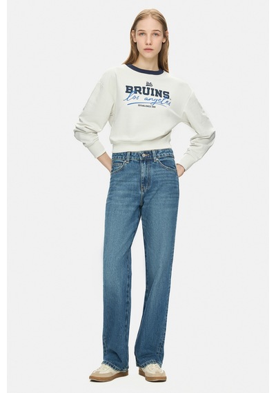 Ucla Mello Kemik Rengi Bisiklet Yaka Crop Baskılı Loose Fit Kadın Sweatshirt Kemik Rengi Ucla Mello Kemik Rengi Bisiklet Yaka Crop Baskılı Loose Fit Kadın Sweatshirt Kemik Rengi