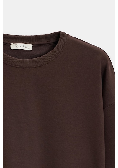 Sââde Kadın Oversize Bisiklet Yaka Basic Casual Sweatshirt Acı Kahverengi