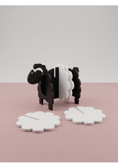 Kuzu Figürlü Bardak Altlığı Seti 5'li Siyah - Beyaz