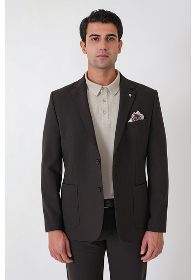 Slim Fit Torba Cep Esnek Pamuklu Kahverengi Ceket C 754
