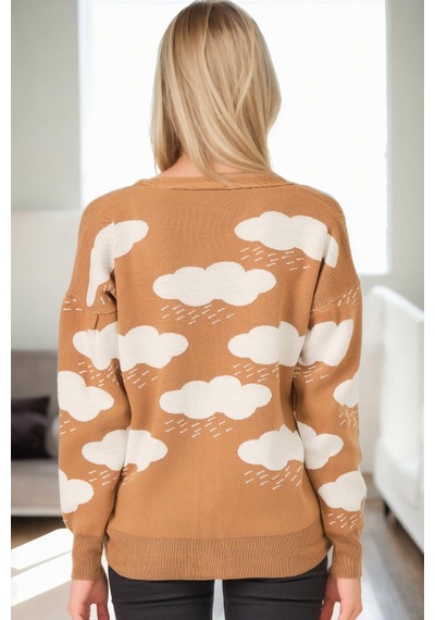 Z9009 Dewberry Bayan Bulut Detay Hırka-camel Camel