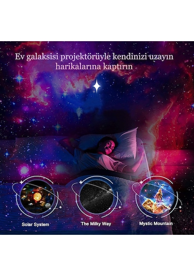 Yıldızlı Gökyüzü Gece Lambası Galaxy Projektör Çocuklar İçin Beyaz
