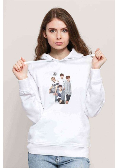 By Monsta X Minhyuk I M Baskılı Beyaz Kadın Kapşonlu Sweatshirt