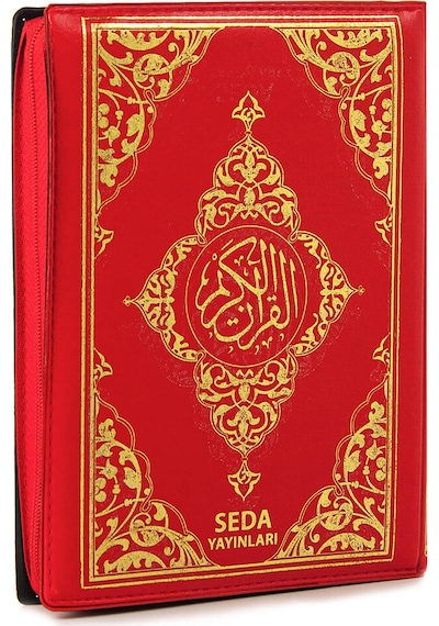 Suni Deri Çantalı - Arapça Kuranı Kerim - Bilgisayar Hatlı - Çanta Boy - Kırmızı