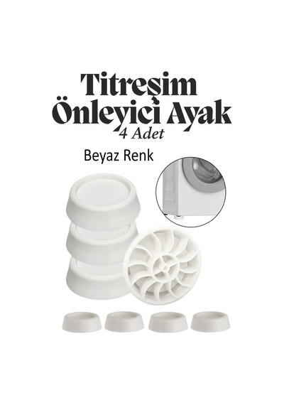 4'lü Çamaşır Bulaşık Makinesi Titreşim Önleyici Ayak Yükseltici Siyah Eşya Altlığı Ses Önleyici Ayak Beyaz