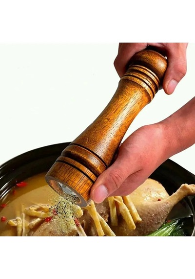 Gövdeli Komple Ahşap Tuz Karabiber Değirmeni Baharat Öğütücüsü Büyük Boy 21 Cm 2 Adet Bambu