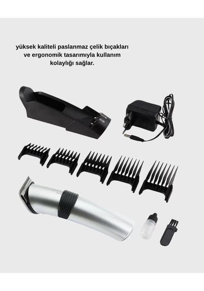 Profesyonel Şarjlı Saç Ve Sakal Kesme Makinesi Paslanmaz Çelik Bıçaklı, Ergonomik Ve Sessiz Motorlu Diğer