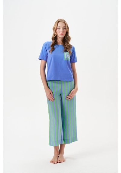 Relax Mode Kadın Çizgili Pantolonlu Kısa Kollu Pijama Takımı - 29044r Yeşil