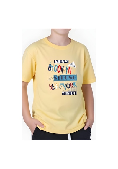 Panios Kids Brooklyn Strong Baskılı Erkek Çocuk Kısa Kollu T-shirt Sarı