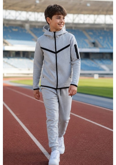 Pina Kids Erkek Çocuk Tech Fleece Double Face Yeni Sezon Eşofman Takımı Esf7020 gri