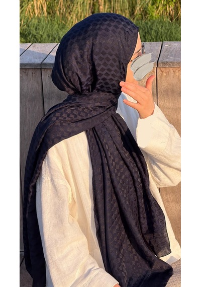 Qalortex Scarf Premium Pamuklu Jakar Şal-lacivert