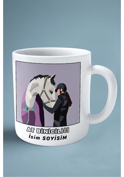 At Biniciliği Atçılık At Baskılı Kupa Bardak Çift Taraflı Baskı Kişiye Özel Model 26 Çok Renkli