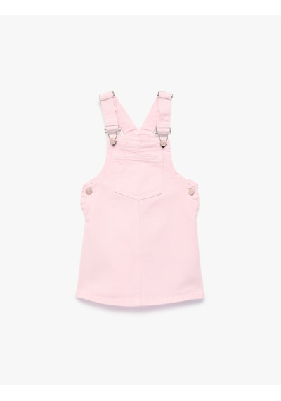 Koton Cep Detaylı Kare Yaka Pamuklu Askılı Salopet Jean Elbise Pembe 6smg80004ad Gül