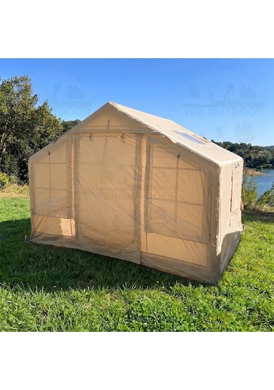 Yek Outdoor 6-8 Kişilik 4 Mevsim Soba/vebasto Çıkışlı 420d Oxford Şişme Kamp Çadırı Pompalı, 300x240x215 Cm Krem