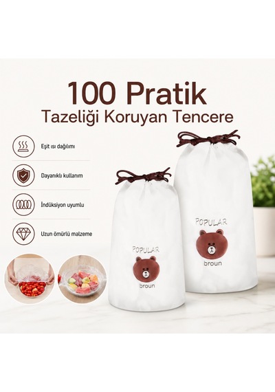 Mucit Home 100 Adet Pratik Tazeliği Koruyan Tencere Ve Tabak Bonesi Çok Amaçlı Kapak Gıda Bonesi