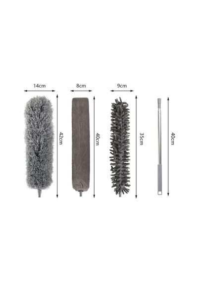 Mikrofiber 3 Başlıklı Anti-statik Toz Alma Fırçası Uzayabilen Saplı Mop Püsküllü Toz Alıcı Silici