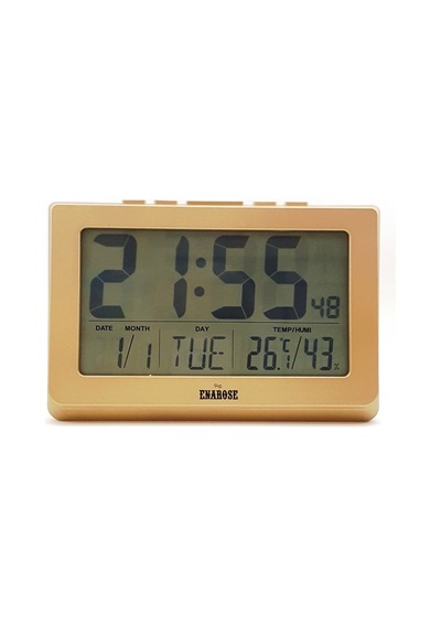 Enarose 1708 Diijital Duvar-Masa Saati Alarm- Isı-Nem Ölçer Gold
