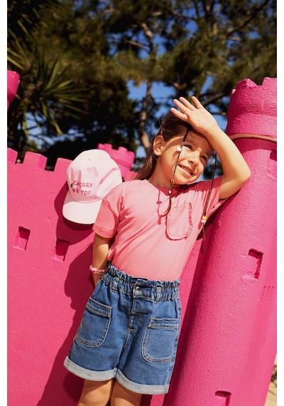 DeFacto Kız Bebek Paperbag Jean Şort E0425A525SMNM28 Mavi