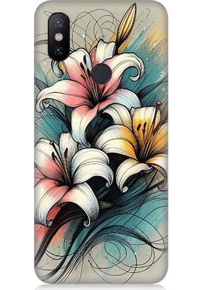 Xiaomi Redmi Note 6 Pro Uyumlu Yumuşak Hatlı Zambaklar Desenli Silikon Kılıf Çok Renkli