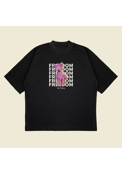 Tarzsokak Pink Anarchy Baskılı Oversize Unisex Pamuklu Nefes Alan Kalın Kumaşlı Siyah