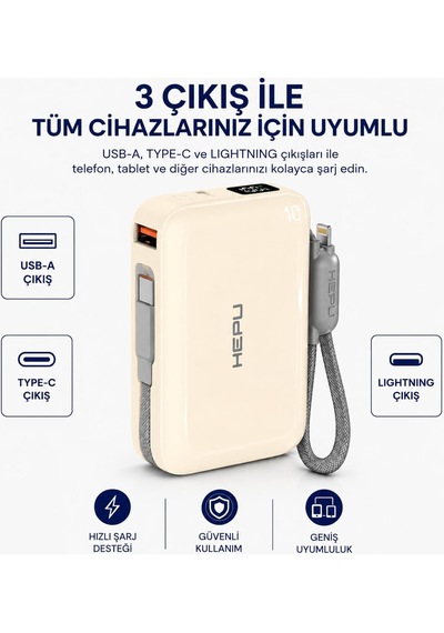 Lexroo Armor Series Hp-ap03y 10.000 Mah Qualcomm Quick Charge 3.0 Dijital Ekranlı Hızlı Şarj - Bej