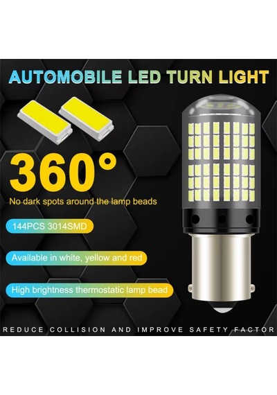 Carub Ampul 12v 93 144 Led Şeffaf Oto Geri Vites Ampulü Fren Stop Sis Sinyal Lambası Düz Çakarlı Beyaz Br0404040