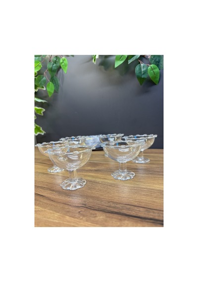 6 Parça Ayaklı Papatya Cam Lokumluk, Sunumluk, Kahve Yanı Dekorasyon, Ayaklı Mini Cup, Boncuklu Cup Şeffaf