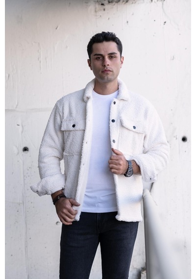 Oversize Çıtçıt Kapamalı Çift Cep Peluş Erkek Gömlek 001