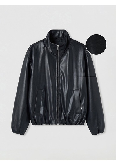 Lcwaıkıkı Classic Siyah Oversize Kadın Bomber Deri Görünümlü Ceket