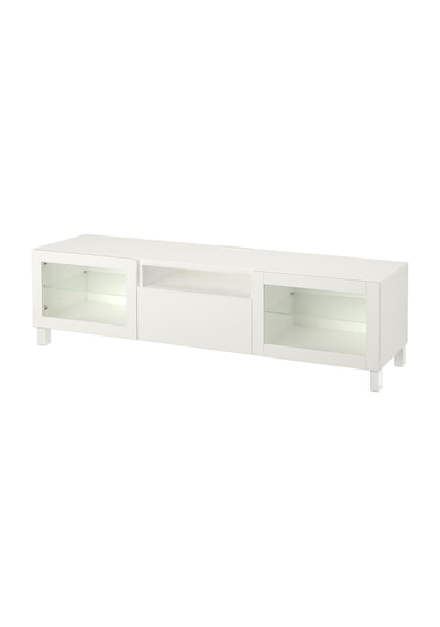 Tv Sehpası, Beyaz-şeffaf Cam, 180x42x48 Cm, Lappvıken/sındvık, Çıt Çıt Raylı Beyaz Tv Sehpası, Beyaz-şeffaf Cam, 180x42x48 Cm, Lappvıken/sındvık, Çıt Çıt Raylı Beyaz