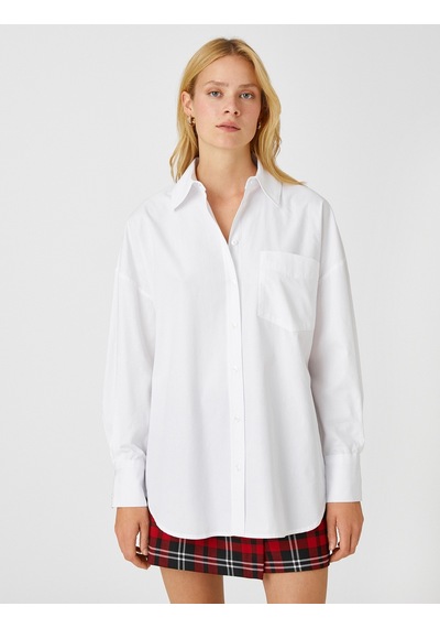 Koton Cepli Oversize Gömlek Beyaz 3wak60035ew 3WAK60035EW000 Beyaz