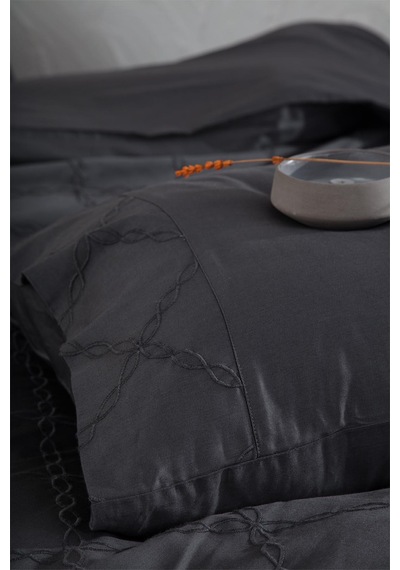 Ecocotton Mahfer Antrasit Çift Kişilik %100 Organik Pamuk Brodeli Nevresim Takımı Antrasit