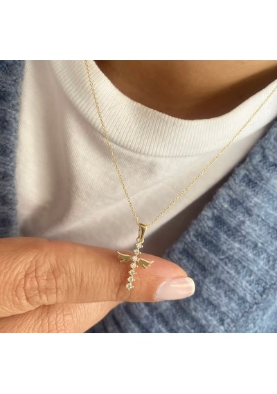 Simurg Jewellery 14k Altın Melek Kanatlı Taşlı Kolye