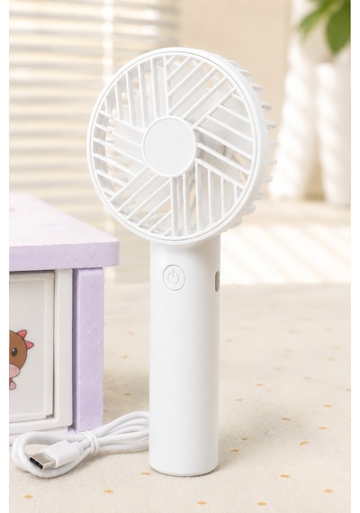 Standlı 3 Mod Şarjlı El Fanı 3 Kademe Seyahat Masaüstü Vantilatör Taşınabilir Mini Fan Beyaz F137