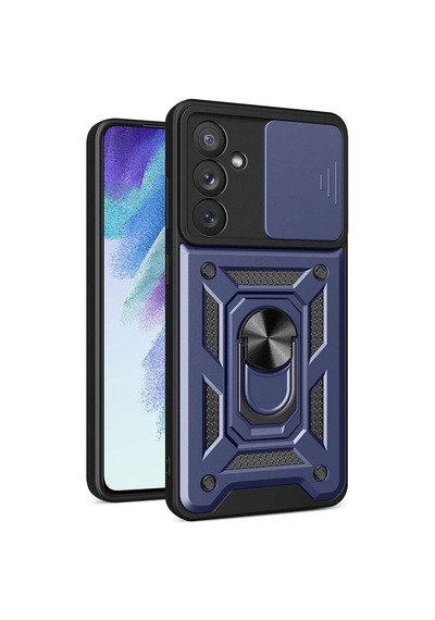 Galaxy A54 Kılıf Magnetik Standlı Kamera Korumalı Zore Sürgülü Vega Kapak Mavi