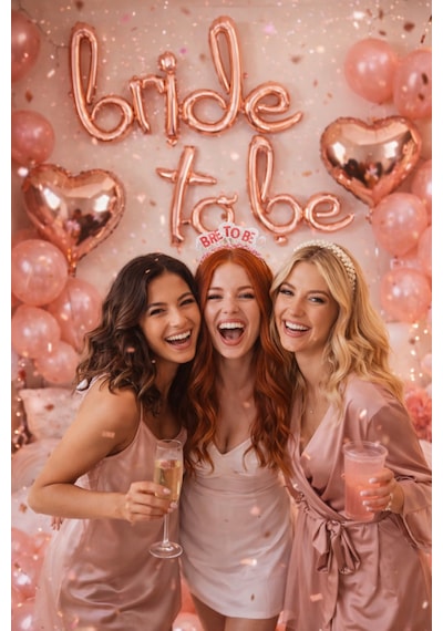 Bride To Be Imza Folyo Balon 10 Adet Rose Gold Balon 2 Adet 16 İnc Kalp Folyo Balon Canyon Rose
